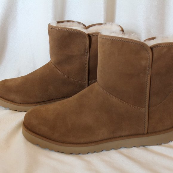NIB UGG CORY MINI SUEDE SHEARLING LINED ANKLE BOOTIES BOOTS CHESTNUT - Picture 4 of 10